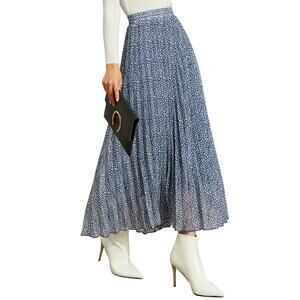 Exlura Blue Chiffon High Waist Printed Maxi Skirt